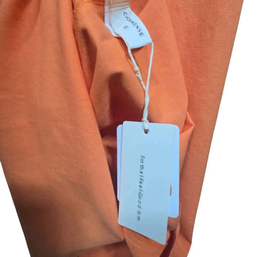 Commense Halter Maxi Dress Womens XSmall NEW Orange Linen Pleated Party Cocktail